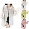 Magliette Protezione Solare Donna Autunno Oversize Larga Colore Unico Cardigan con Cappuccio e Coulisse Texture a Righe Femminile Camicetta Minimalista