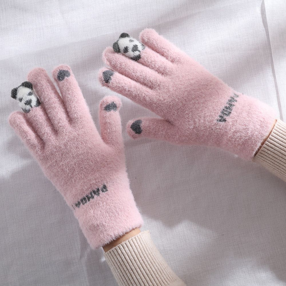 Soft Panda Knitted Letter Women Gloves Driving Gloves Wool Mittens Female Gloves