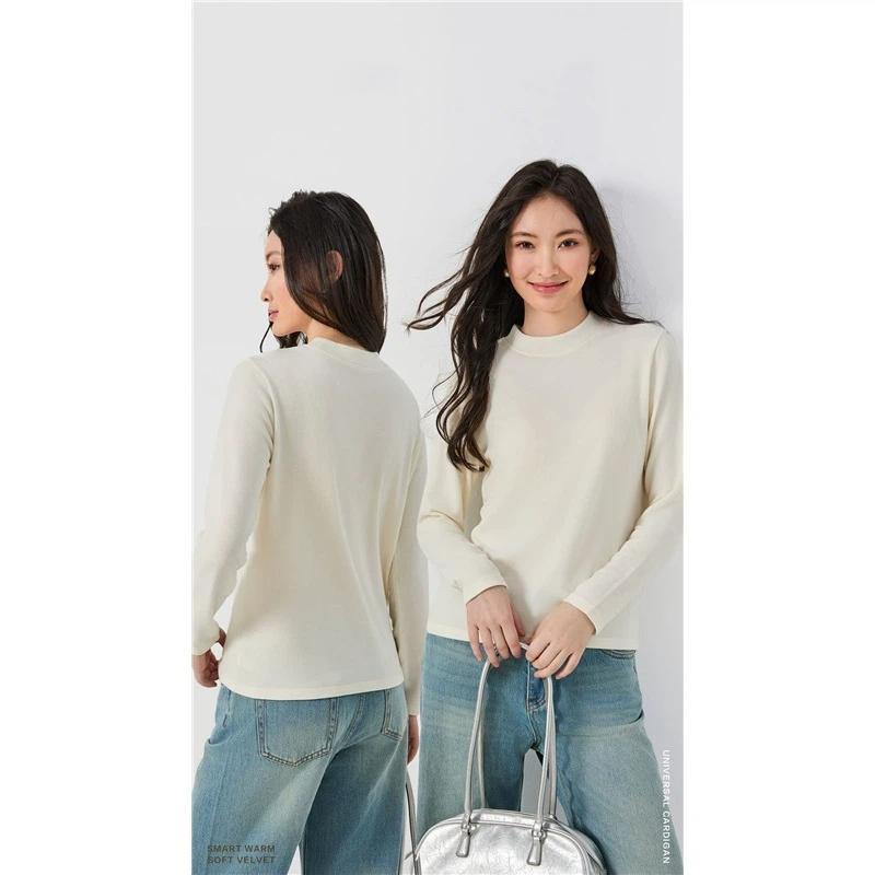 Women's Loose Solid Color Base Shirt For Autumn And Winter