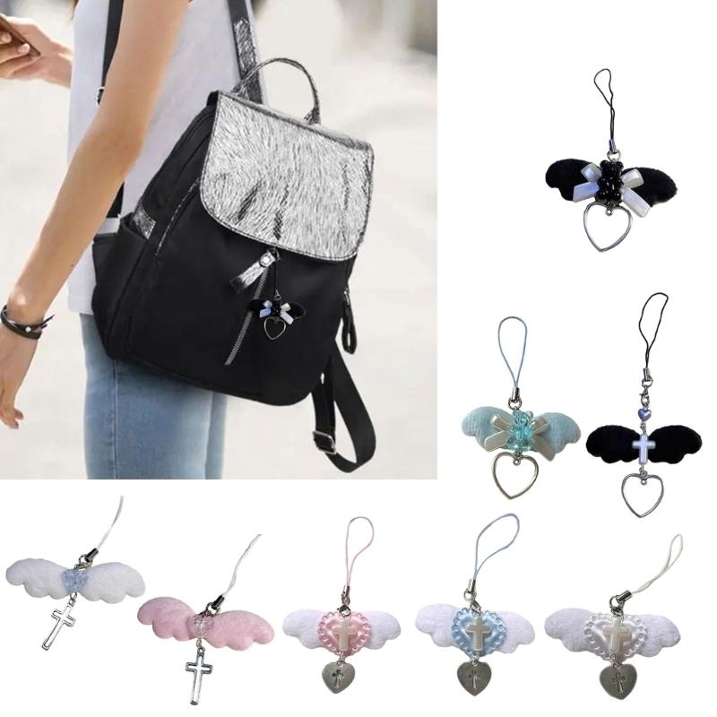 Stylish Angel Wing Phone Lanyard Punk Style Heart Pendant Backpack Decorations
