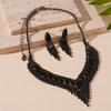 2-piece set of dark wind diamond V-shaped fringed stud earrings necklace, personalized temperament item decoration