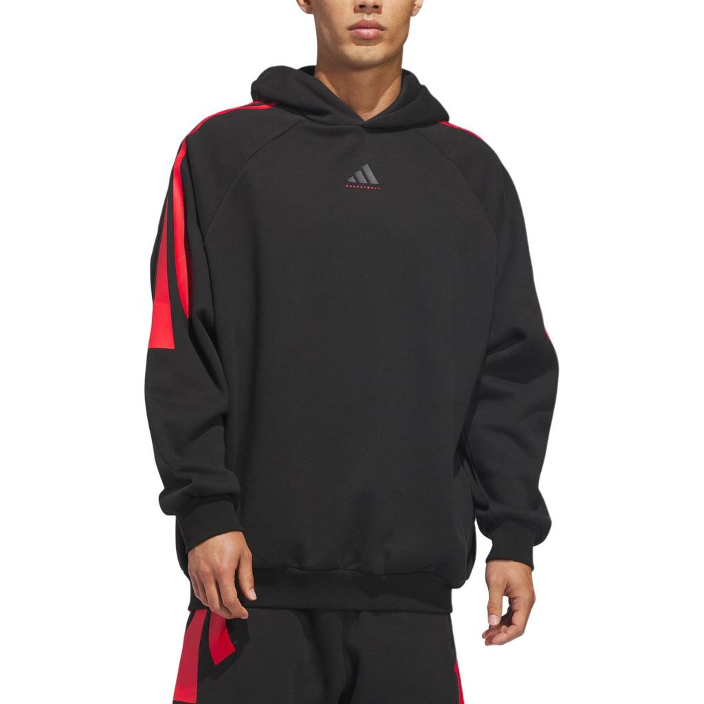 adidas Basketball Fleece Hoodie Black Red Unisex JZ7938