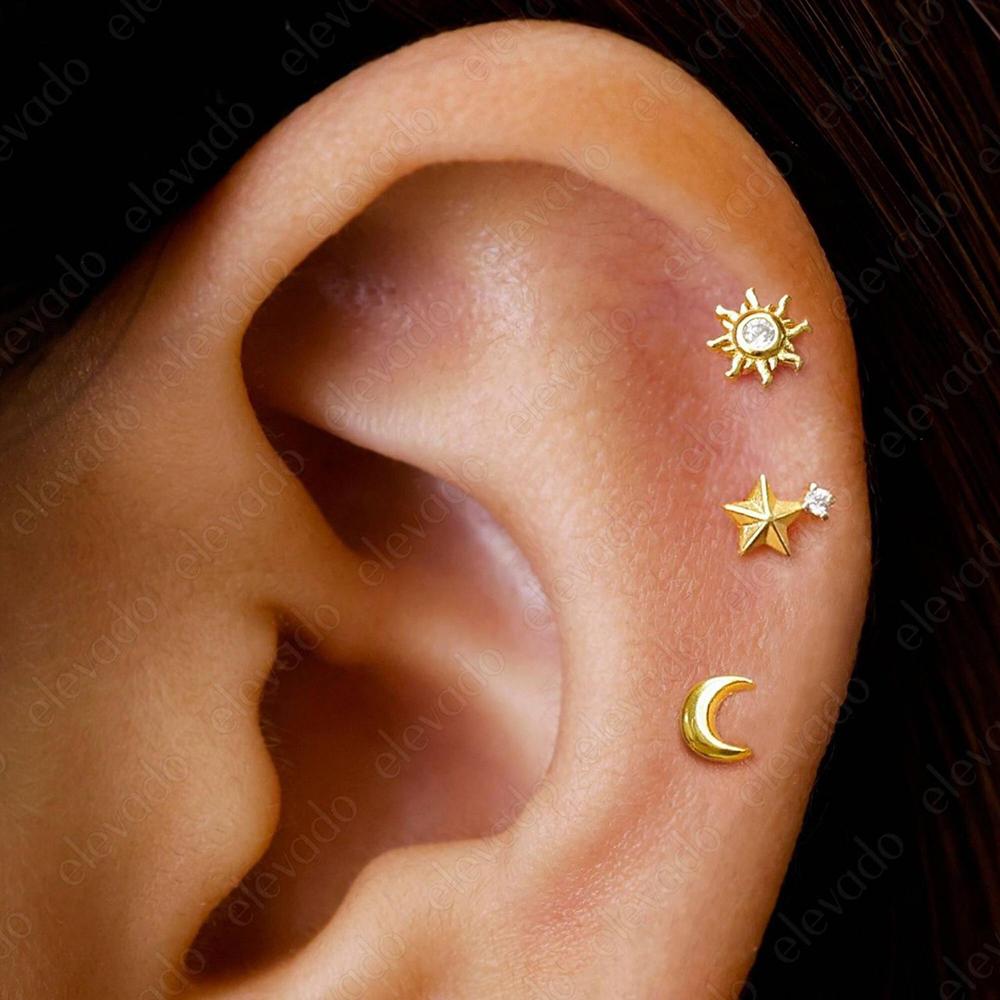 1PC Stainless Steel Star Moon Sun Stud Earrings For Women Simple Daily Wear Cartilage Piercing Earring Punk Unisex Rock Jewelry