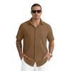 Men's Solid Color Stand Collar Short Sleeve Beach Shirt Loose Casual Cardigan.