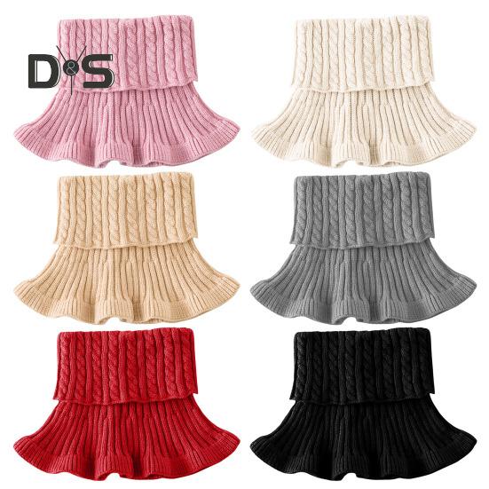 Gefälschter Schal für Damen, hoher Kragen, gedrehte Textur, Rüschenbesatz, einfarbig, Strickkragen, Herbst/Winter, verdickter, warmer falscher Kragen