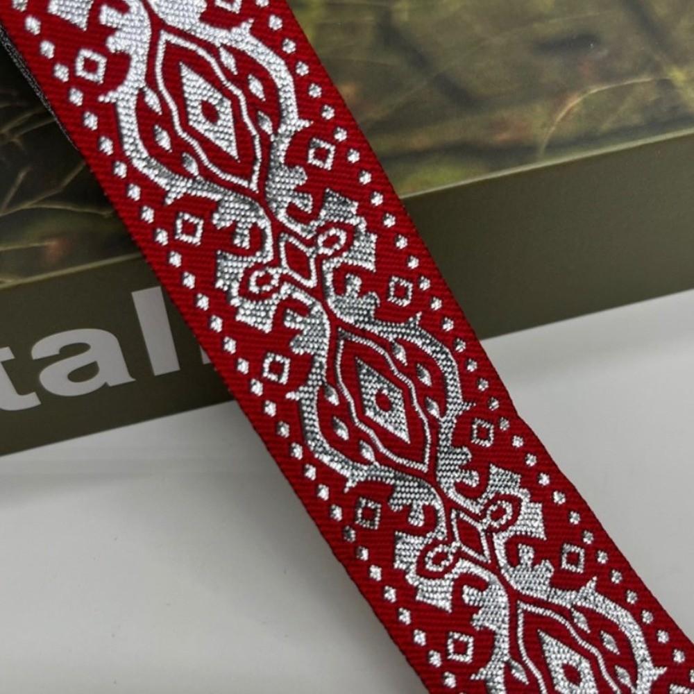 Silver Glitter Embroidery Ribbon Trim Vintage Ethnic Traditional Chinese Pattern Jacquard Embroidery Trim Boho Floral