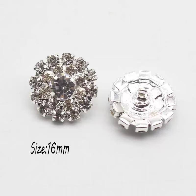 

10pcs Rhinestone Buttons Shank For Coat Sweater Cardigan Needlework Diy Wedding Dress Headwear Gift Box Decorative Accessory 16mm срібний