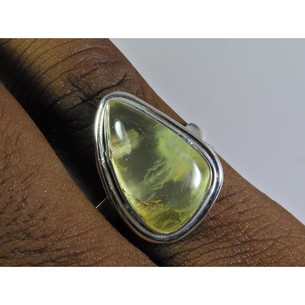 Natural Prehnite 925 Solid Sterling Silver Ring Size US-7 PG-77