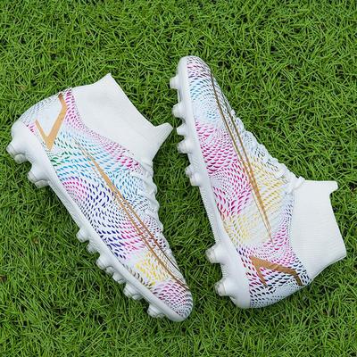High-top White Football Shoes Ag Long Nails Tf Broken Nails Male and Female Students Adult Children Artificial Turf Training Shoes Sneakers
