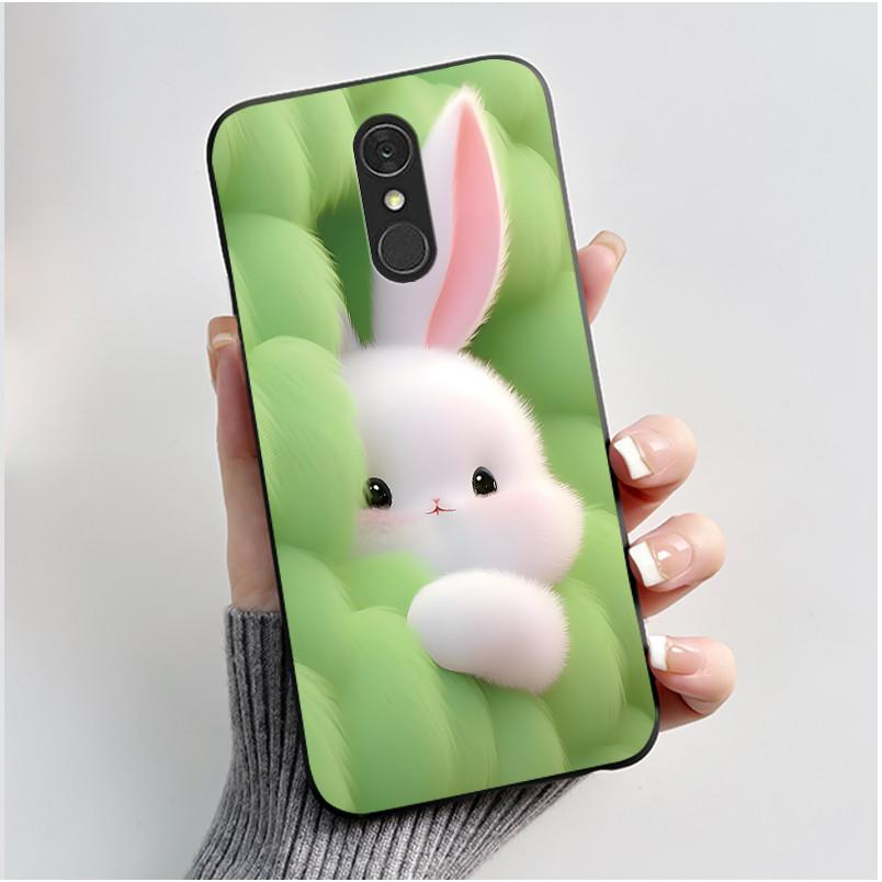 For LG Q7 Plus Q7+ Q7a Phone Case Luxury Cute Love Rabbit Funny Soft Silicone Black TPU Protective Cover For LG q7 LM-Q610 Case