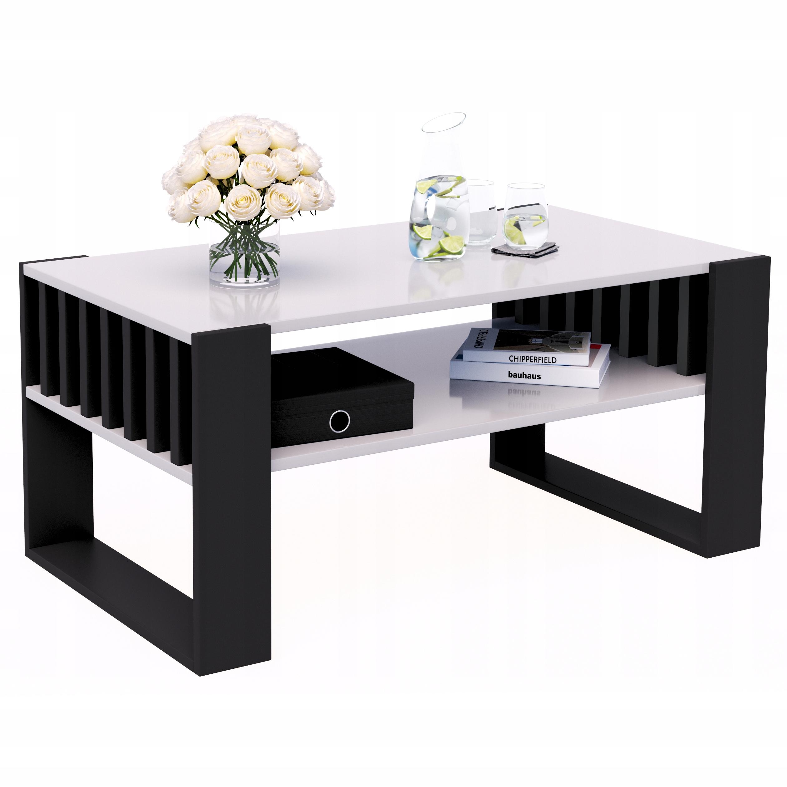 Kafijas galdiņš ar līstēm 90x50 balts/melns