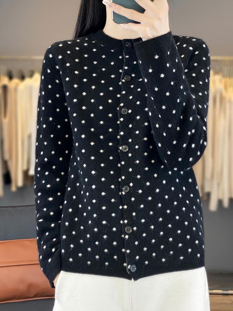 Dames Cardigan met Lange Mouwen van Wol – Knopen Rond Hals voor Herfst/Winter