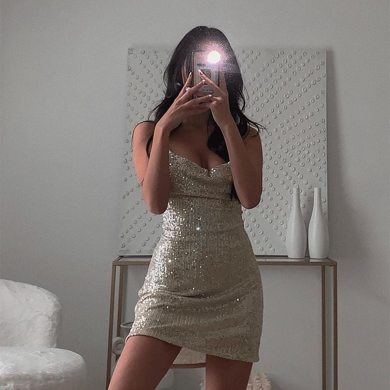 Nightclub Party Sequin Dress Sexy Open Back Sequin Flash Nightclub Party Dress