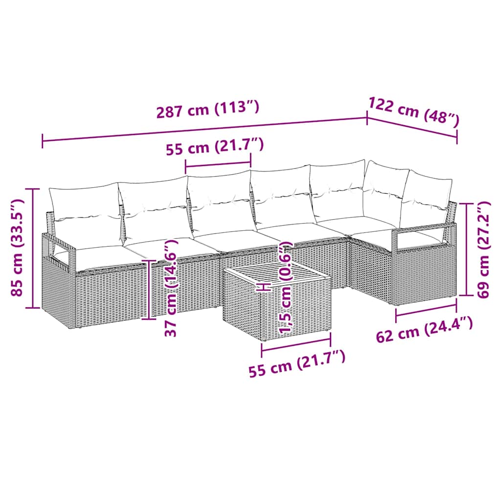 7 Piece Garden Sofa Set with Cushions Black Poly Rattan