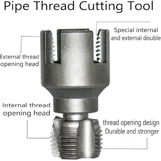 Internal External Pipe Thread Cutting Tool,Electric Drill Compatible PVC Pipe Threader,Plastic Pipes Thread Trimming & Angle Bolt Repair Tools (A)