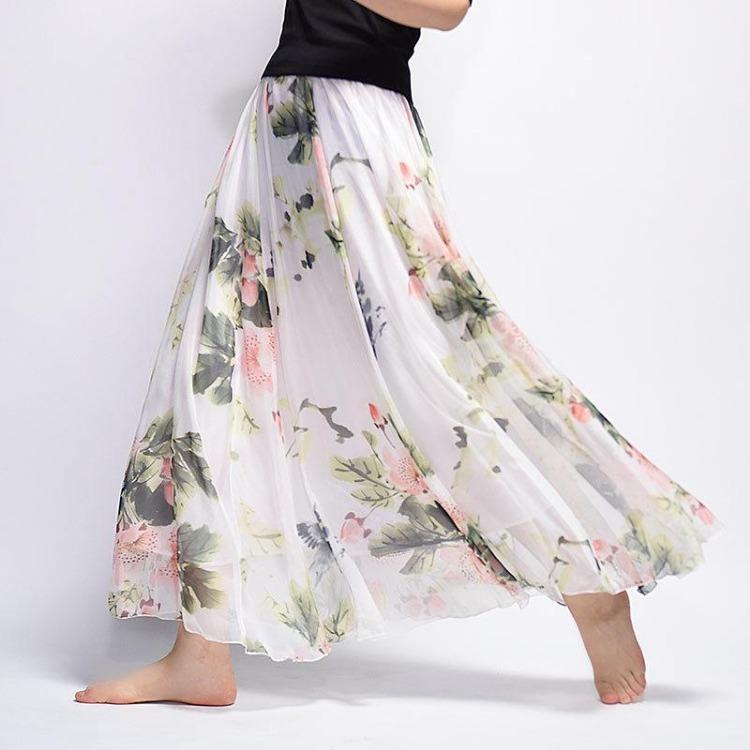 Bohemian Long Skirt Summer Retro Beach Skirt European and American New Style Printed Chiffon Skirt