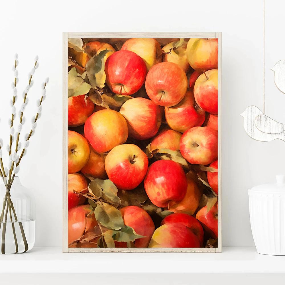 Apple Lemon Tree Still Life Canvas Painting Poster Vintage Fruit Print, Neutral Botanical Antique Kitchen Wall Art  Home Decor