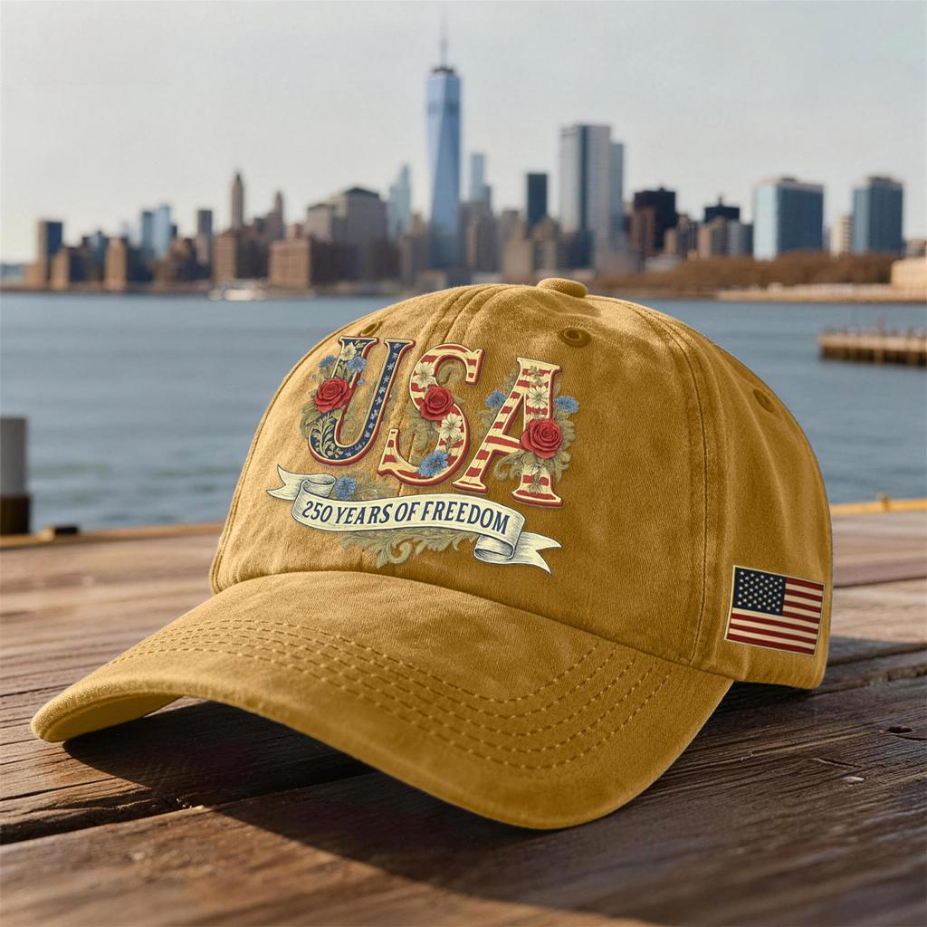 Unisex USA 250th Anniversary Printed Distressed Washed Baseball Cap | Patriotic Vintage Hat For Celebrations