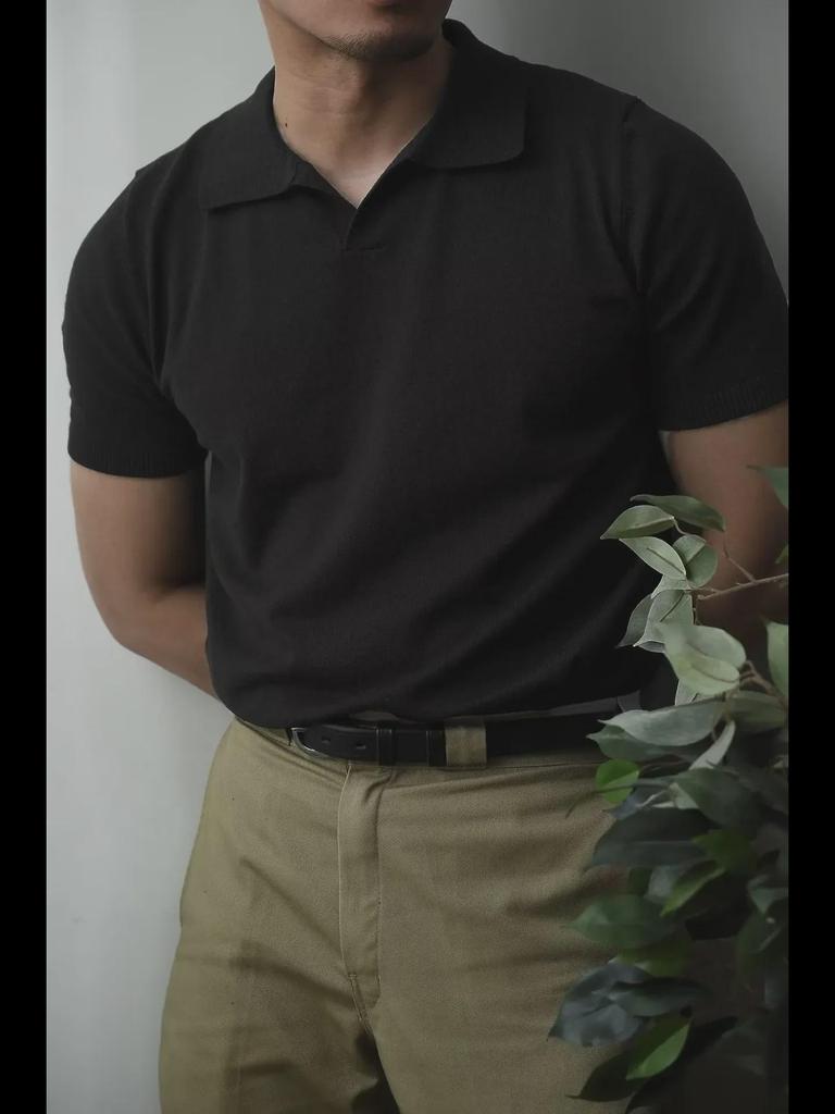 Men's Trendy Korean-Style Solid Color Knitted Polo Shirt