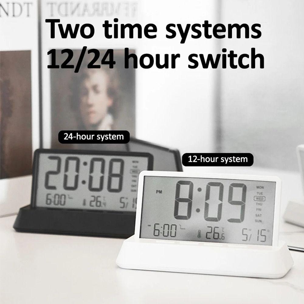 Temperature Date Week Display Table Clock 12/24H Desktop Clock Transparent Alarm Clock  Room