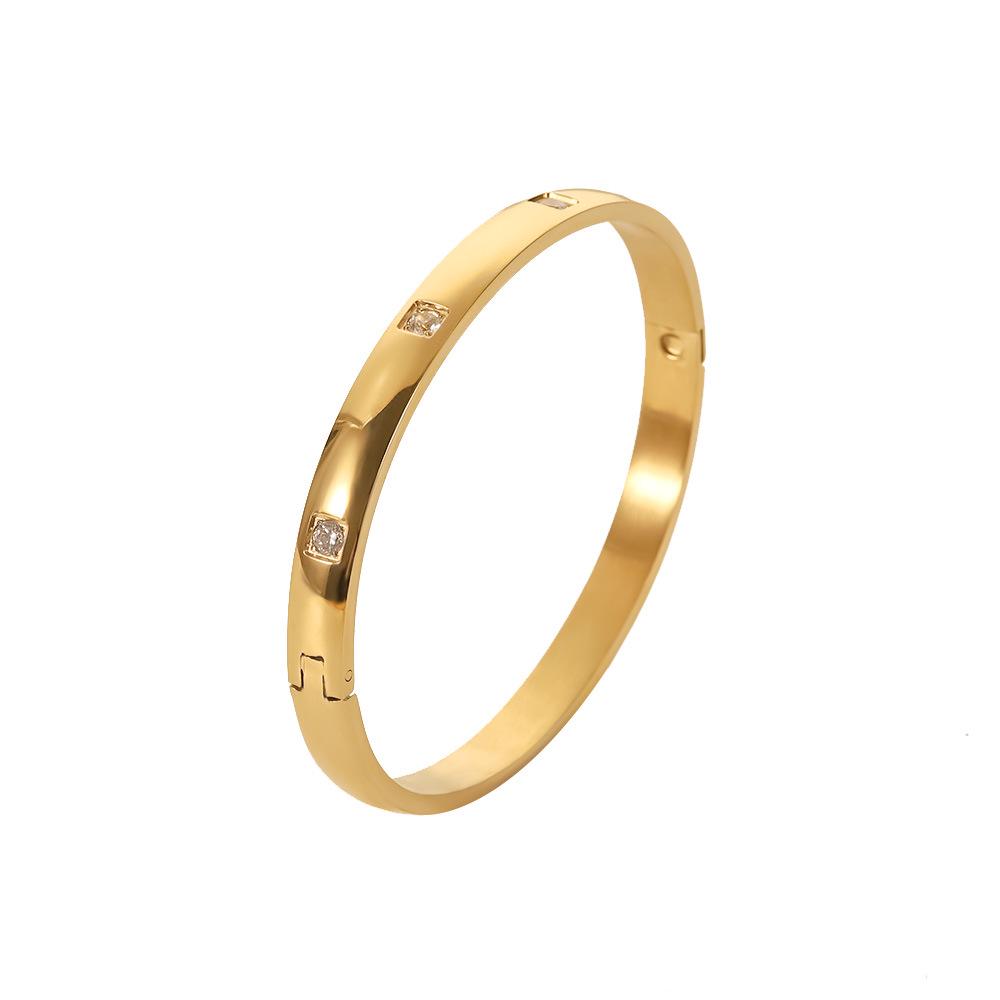 18K Gold & Zircon Women's Titanium Steel Bangle Bracelet - Versatile and Fashionable Jewelry