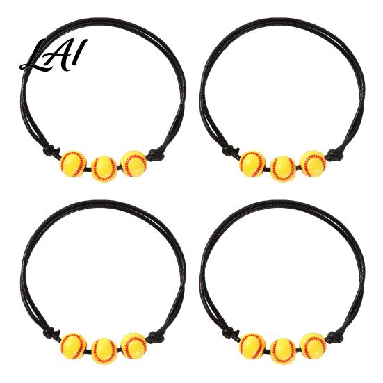 Youth Athlete Jewelry 4 Pcs Sports Balls Braided Rope Bracelets Adjustable String Bracelet Simple Daily Wear Bracelet Handmade Woven Cord Team Gifts