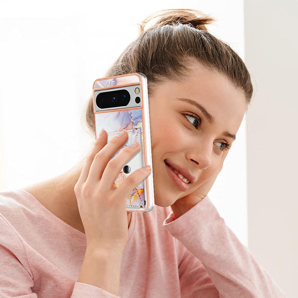 YB Leather Coating Series-9 for Google Pixel 8 Pro Case Card Holder Kickstand Leather Back Cover