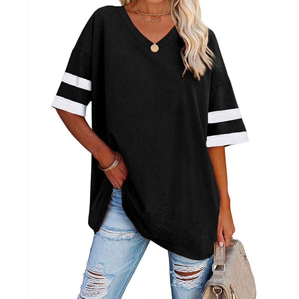 Womens' Fashionable And Casual -color Basic V-neck Short-sleeved Top