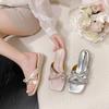 Fashion French temperament gentle and sweet bow low heel cool slippers women's 2025 summer new one-pedal sandals