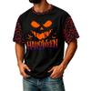Men's Casual Corduroy Round Neck Lightweight Breathable Short Sleeve Top Halloween Print Lettering Design