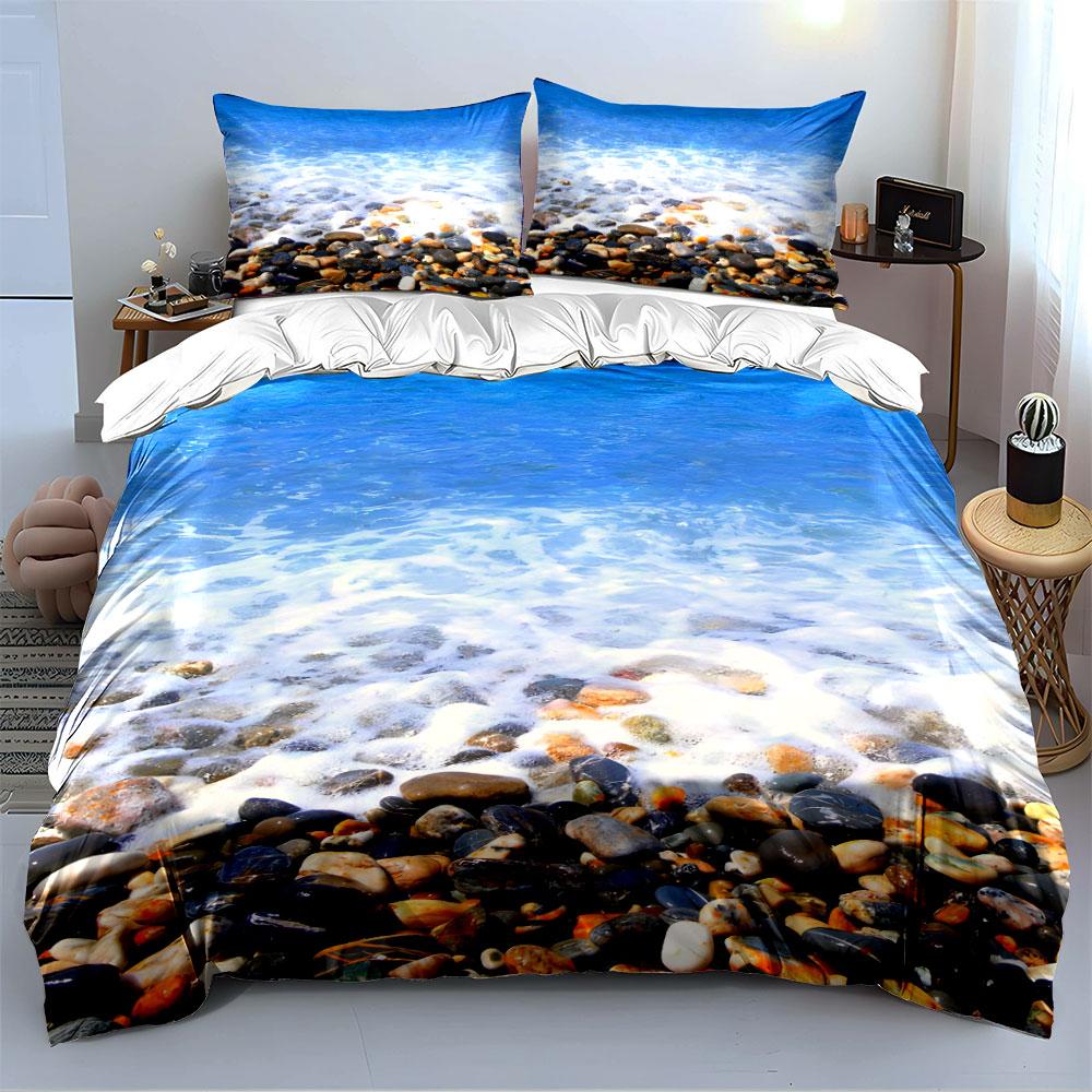 Ocean Shore Pebble Print Set Bedding Duvet Cover Set Duvet Cover Pillowcases (1 * Duvet Cover 2 * Pillowcases, without duvet insert)