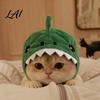 Funny Pet Outfit for Internet Celebrities Cute Dinosaur Hat Cats Soft Plush Cat Headwear Secure Fit Cats with Shark Design Novelty Green Costume 3D