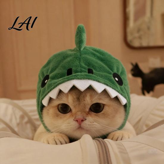 Funny Pet Outfit for Internet Celebrities Cute Dinosaur Hat Cats Soft Plush Cat Headwear Secure Fit Cats with Shark Design Novelty Green Costume 3D