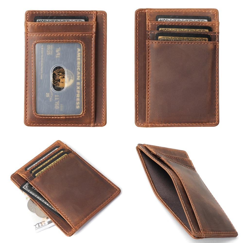 Echtes Rindsleder Retro Schlanker Kartenhalter Ultra Dünn Minimalistisch Unisex Kleine Kartenbörse für Business Kreditkarten Bankkarten Ausweishalter