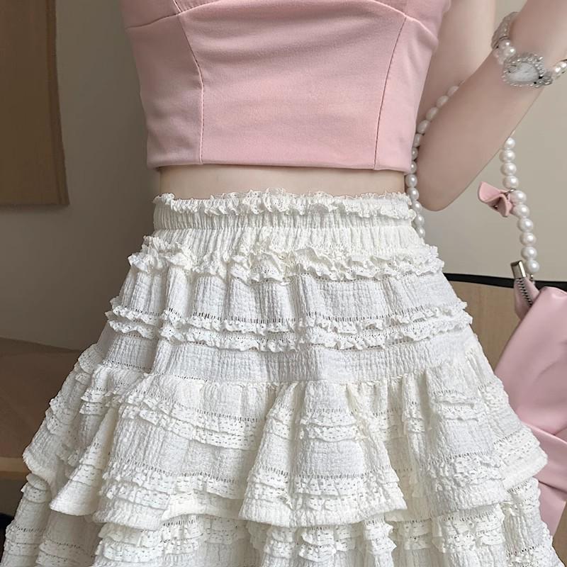 High Waist Ballet-Style Puff A-Line Midi Skirt - Slimming Spring Outfit for Women