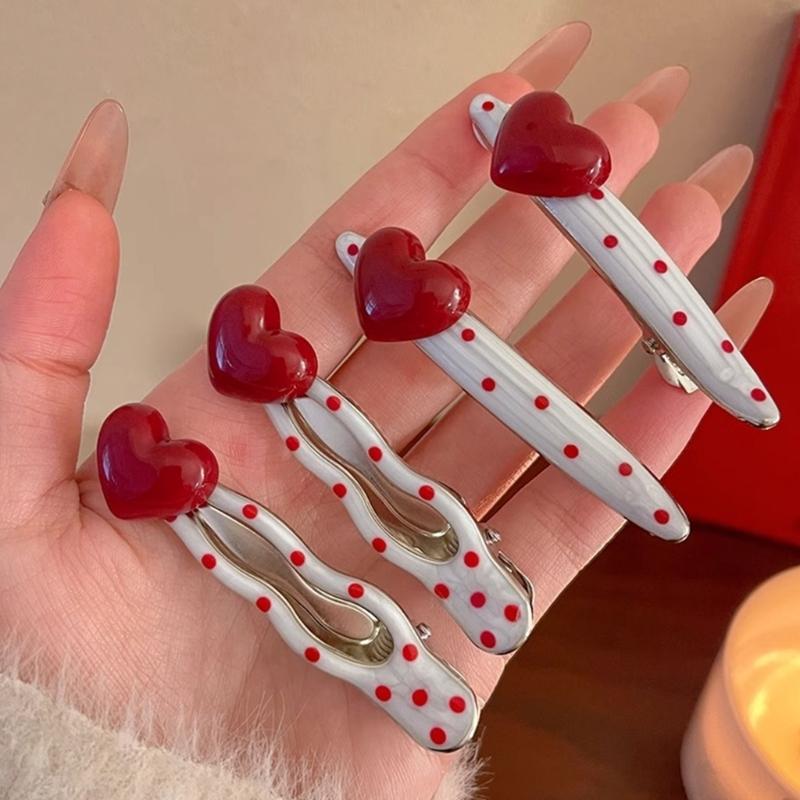2pcs Cute Polkas Dot Heart Shape Metal Hair Clip Durability Lightweight Hairpin For Women Girls Everyday Use Hairstyles