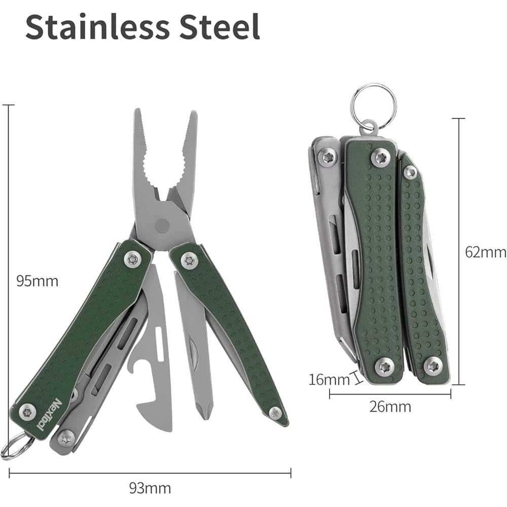 NexTool Mini Flagship Multi-Tool 10 in 1 Folding Pliers Stainless Steel Pocket Size Green