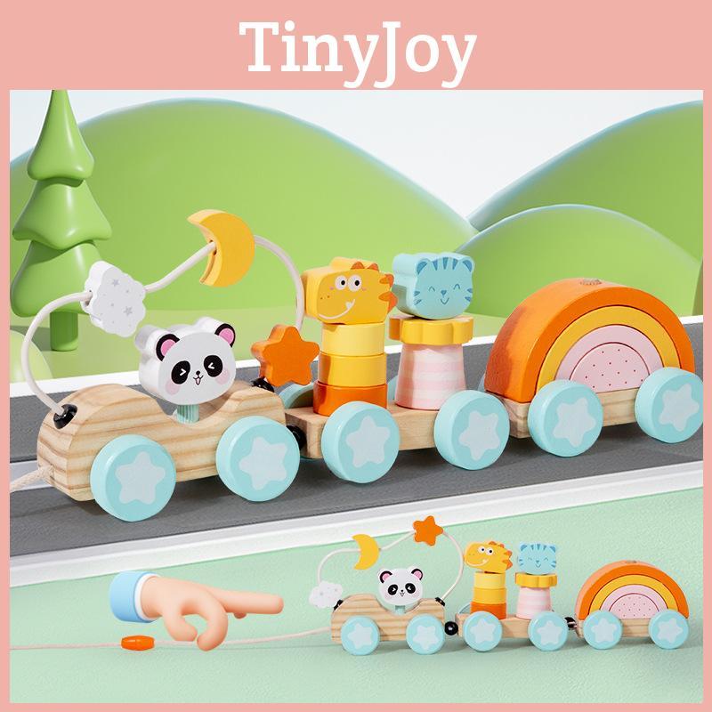 Wooden Animal Cat Panda Toy Train With Interlocking Carriages For Baby Development And Kids Play