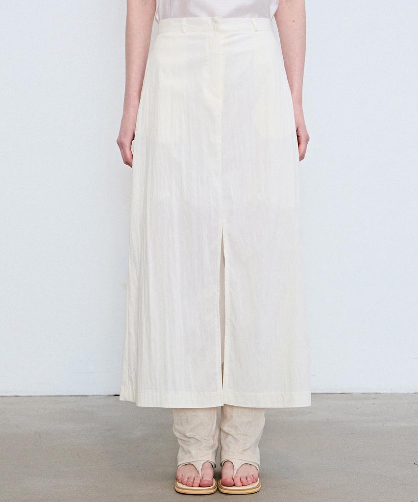 Nigaennikol Seersucker Slit Long Skirt_Ivory
