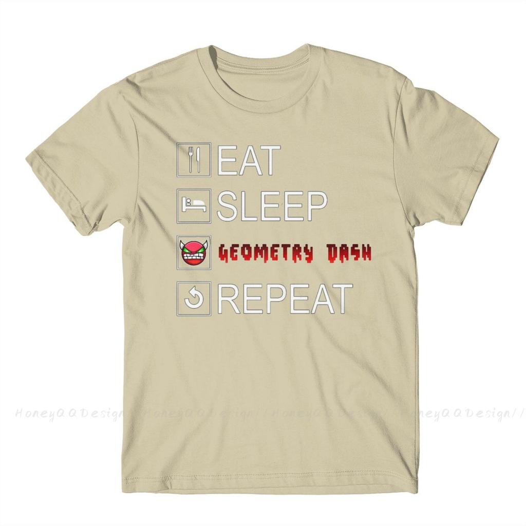Geometry Dash 2021 New Arrival Tshirt Eat Sleep Geometry Dash Repeat Coloured Unique Crewneck Cotton For Unisex Shirts Flus Size