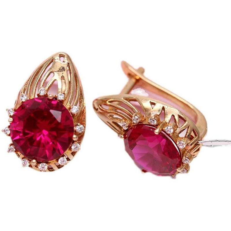 Purple Gold Inlaid Redstone Inlaid Zircon Earrings, High-Grade Colored Gold Plated Rose Gold Earrings.