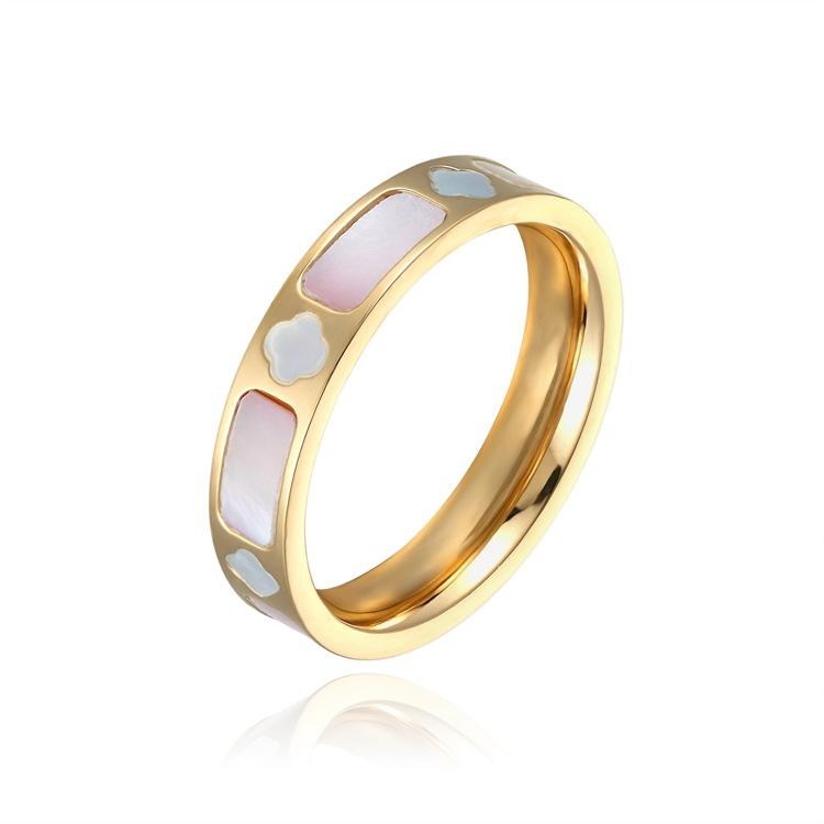 

Кольцо из розовой ракушки с четырехлистным клевером, парное кольцо из ракушки, кольцо из нержавеющей стали для мужчин и женщин 9