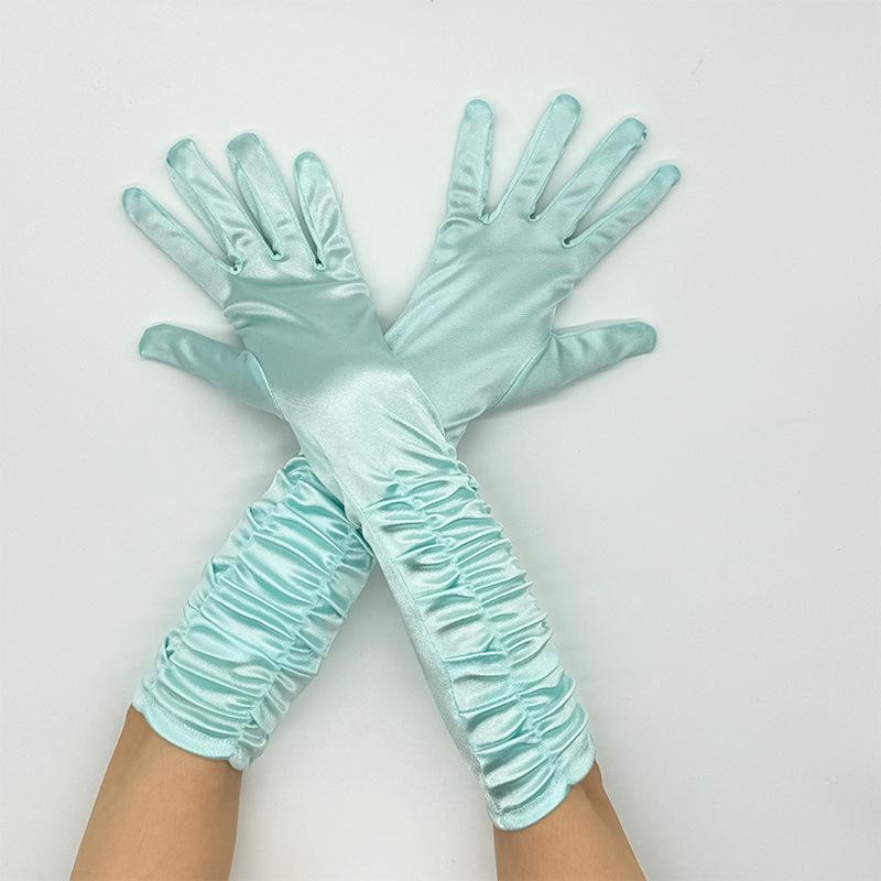 

Свадебные перчатки для невесты Женские перчатки с драпировкой для сценического выступления Свадебные перчатки Сатиновые атласные перчатки average size озеро синий