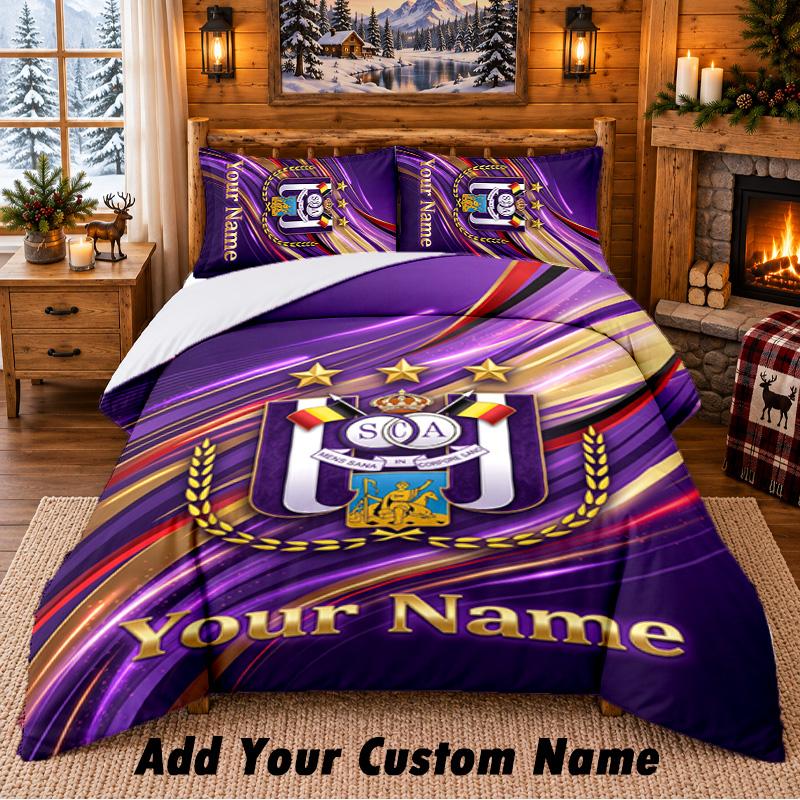 Anderlecht FC Pattern Bedding 3Pcs Set Custom Name, Bed Sheet And Pillowcases For Home Bedroom