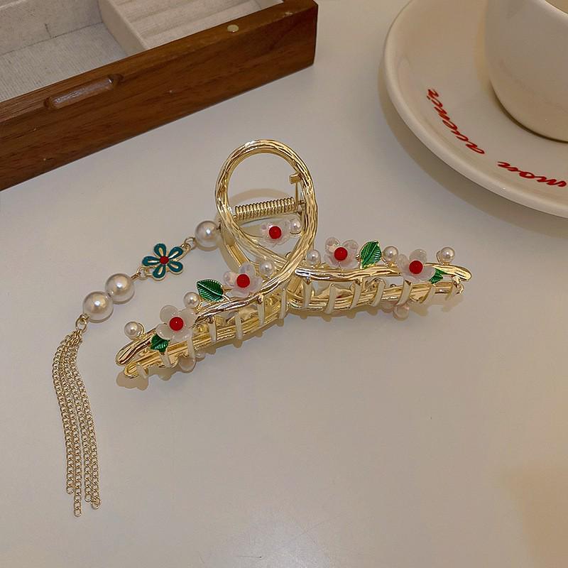 2023 Red Flocked Flower Tassel Hair Clip: High-End, Sweet & Versatile Women's Headdress Accessory