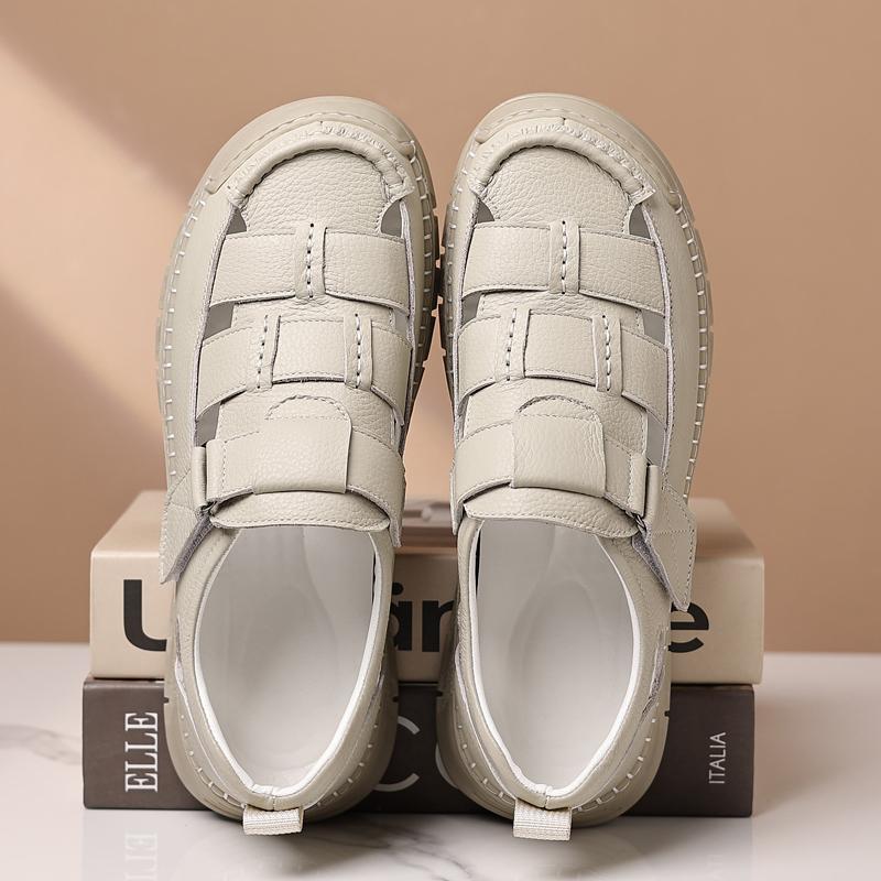 Fashion New Brown-hollow Out Business Casual Shoes Men Sandals Genuine Leather Original Men Sandals Elegant Men Soft Comfortable Sandals