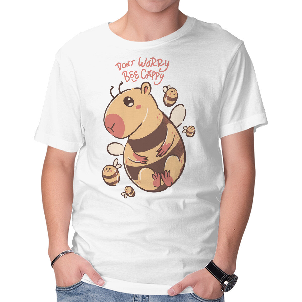 Unisex Crew Neck T-Shirt Bee Cappy Graphic Short Sleeve Casual Tee M