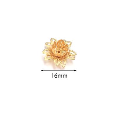 10pcs 16mm Metal Lotus Flower Beads Caps Loose Spacer End Beads Cap For Jewelry Making DIY Crafts Earrings Necklace Accessories