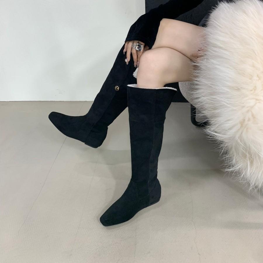 Skinny and versatile. Maillard brown big tube circumference flat bottom knee boots women's 2025 new autumn tall tube stacking boots