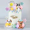 Dog Cake Topper Clay Figurines Puppy Star Yellow Pink Purple Ball Cake Topper for Dog Theme Birthday Dog Pet Party Supplies